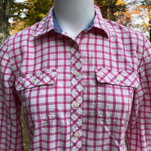 Talbots gingham shirt w/metallic thread S-M - Picture 2 of 11